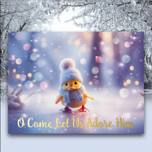 Cute Duck Scripture Whimsical Christian Christmas Foil Holiday Postcard