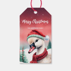 Cute Duck Swan Santa Christmas party Snow kids Gift Tags