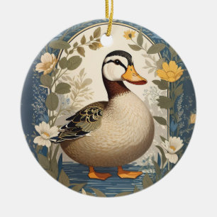 Cute Duck Vintage Floral Nature Inspired Ceramic Tree Decoration