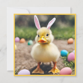 Cute Duck Wearing Bunny Ears AI Photo Easter Card