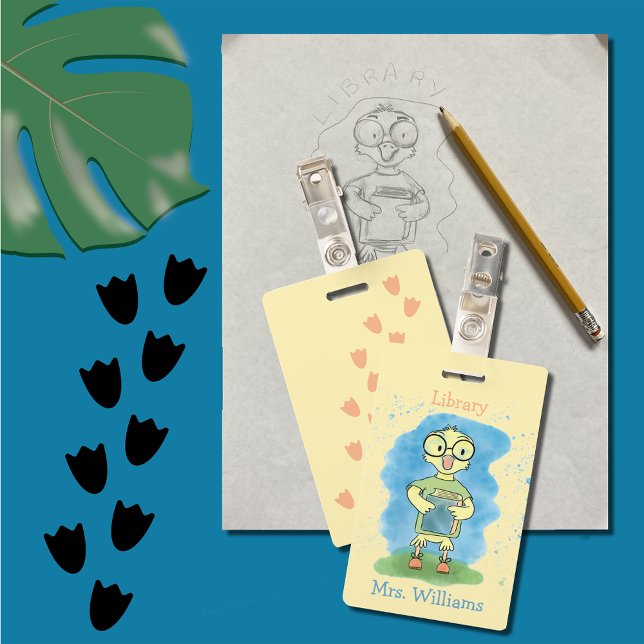 Cute Duck with Book Yellow Library Hall Pass ID Badge (Creator Uploaded)