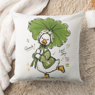 Cute Duck with Leaf Umbrella & Floral Bonnet Cushion