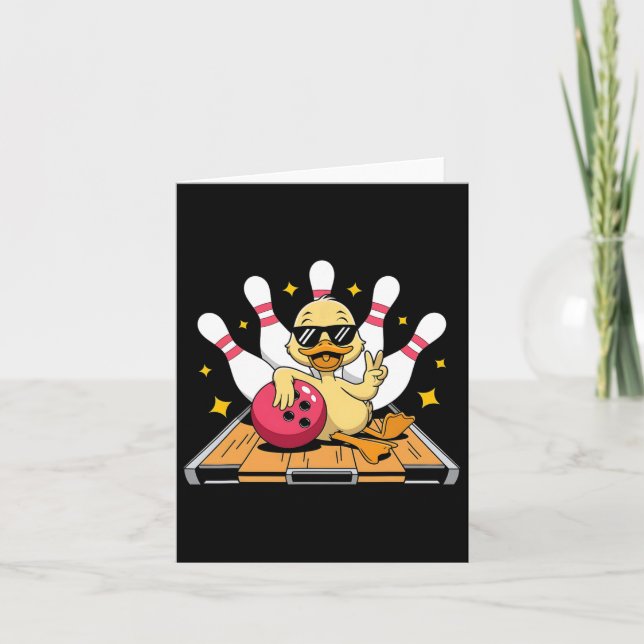 Cute Duck With Sungles Playing Bowling For Men Wom Card (Front)
