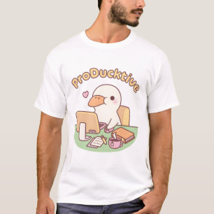 Cute Duck Working On Computer Producktive Pun T-Shirt