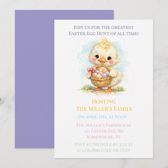 Cute Duckling Easter Egg Hunt Party Invitation (Front/Back)