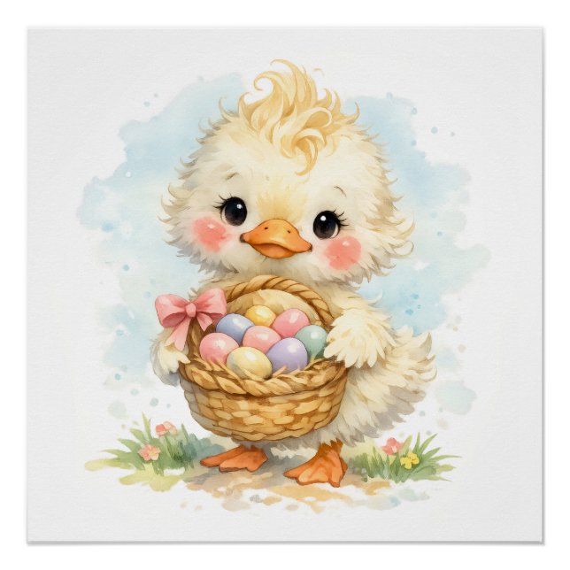 Cute Duckling Easter Egg Party Poster (Front)