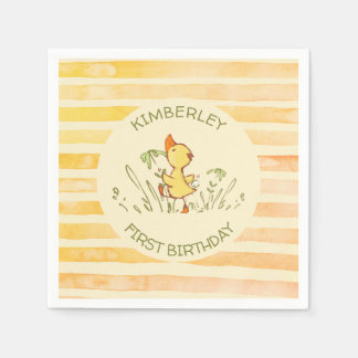 Cute Duckling First Birthday Party Napkin