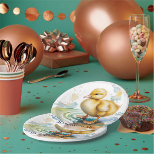 Cute Duckling Gender Neutral Baby Shower Paper Plate