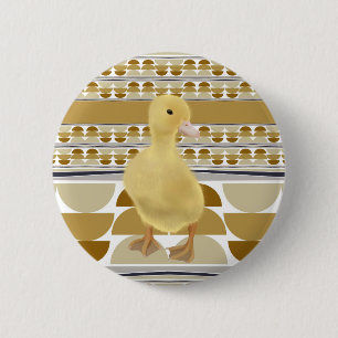 Cute Duckling Golden Brown Semi Circle Geometric 6 Cm Round Badge
