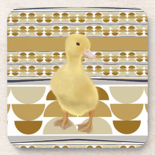 Cute Duckling Golden Brown Semi Circle Geometric Coaster