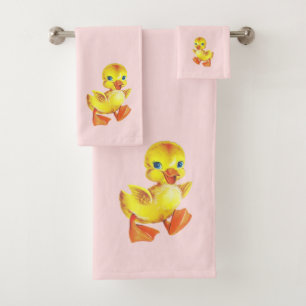 Cute Duckling on Light Pink Bath Towel Set