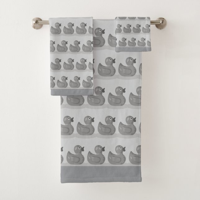 Cute Duckling Pattern on Light Silver Grey Bath Towel Set (Insitu)