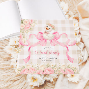Cute Duckling Pink Gingham So Loved Baby Shower Guest Book