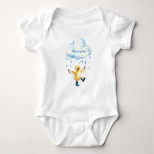 Cute Duckling Playing in the Rain Baby Bodysuit