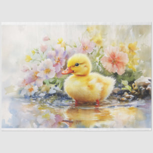 Cute Duckling with Flowers Watercolor Decoupage Tissue Paper