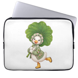 Cute Duckling with Leaf Umbrella – Whimsical Sprin Laptop Sleeve