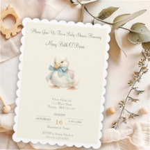 Cute Duckling with Ribbon Baby Shower Invitation