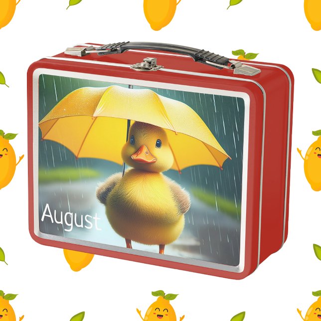 Cute Duckling with Yellow Umbrella Rainy Day Art Metal Lunch Box (Creator Uploaded)