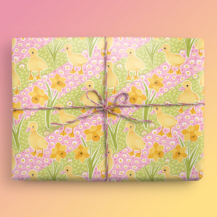 Cute Ducklings and Daffodils Easter Wrapping Paper