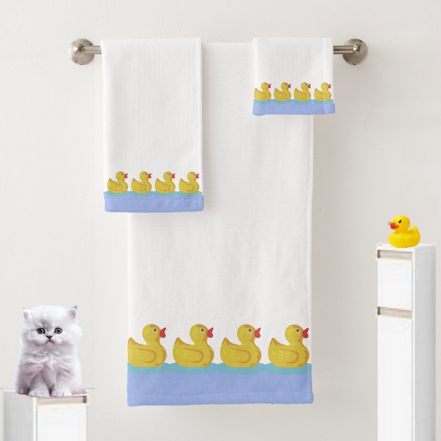 Cute Ducklings on White Bath Towel Set (Creator Uploaded)