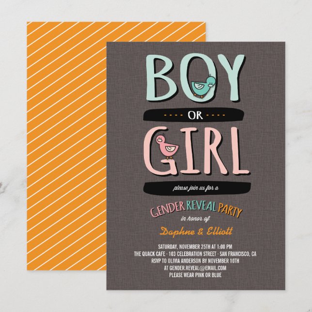 Cute Ducks Baby Boy or Girl Gender Reveal Party Invitation (Front/Back)