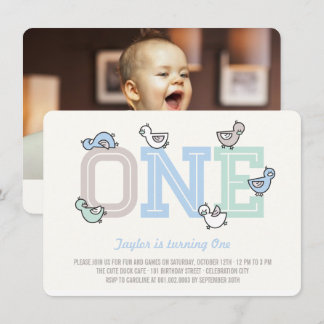 Cute Ducks Big One Boy 1st Birthday Party Invite