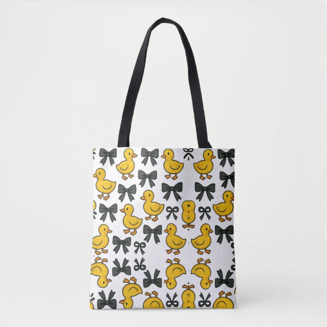 Cute Ducks & Bows Pattern Tote Bag (Front)
