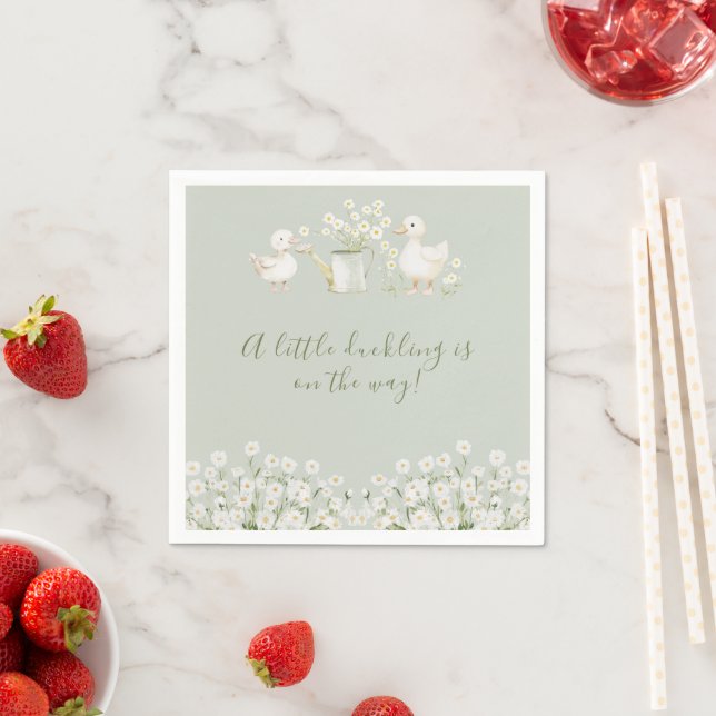 Cute Ducks & Daisies Baby Shower Napkin (Insitu)