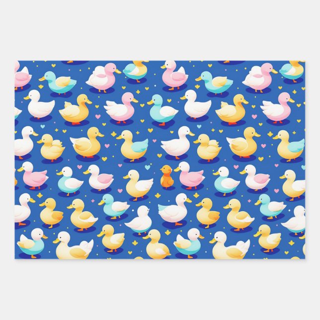 Cute Ducks Pattern Wrapping Paper Sheet (Front)