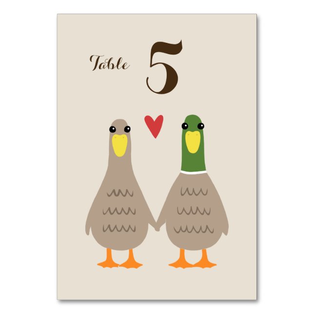 Cute Ducks Wedding | Happy Newlywed Couple Table Number (Front)