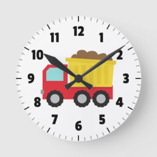 Cute Dump Truck, Construction Vehicle, Boys Room Round Clock