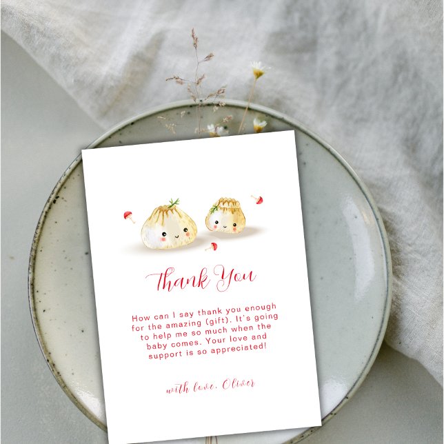 Cute Dumpling Mushroom Twin Baby Shower  Thank You Card (Cute Dumpling Mushroom Twin Baby Shower Thank You Card)