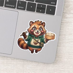 Cute Dumpling Racoon Foodie Mascot Sticker