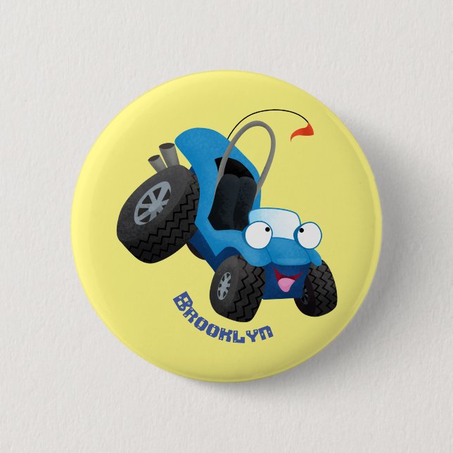 Cute dune buggy off road vehicle cartoon 6 cm round badge (Front)