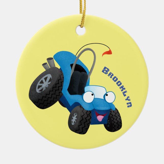 Cute dune buggy off road vehicle cartoon ceramic tree decoration (Front)