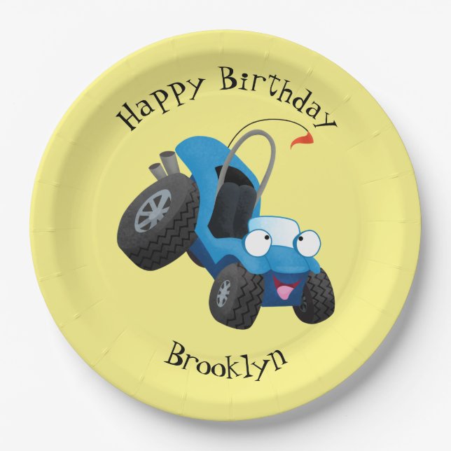 Cute dune buggy off road vehicle cartoon paper plate (Front)