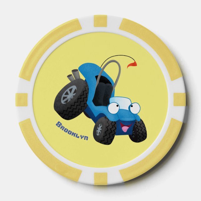 Cute dune buggy off road vehicle cartoon poker chips (Front)