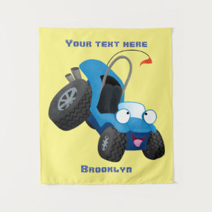 Cute dune buggy off road vehicle cartoon tapestry
