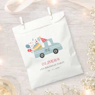 Cute Dusky Blue Any Age Birthday Party Cake Truck Favour Bags