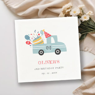 Cute Dusky Blue Any Age Birthday Party Cake Truck Napkin