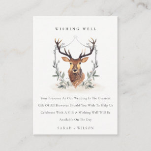 Cute Dusky Deer Floral Crest Wedding Wishing Well Enclosure Card