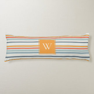 Cute Dusky Orange Blue Ochre Striped Pattern Body Cushion