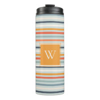 Cute Dusky Orange Blue Ochre Striped Pattern