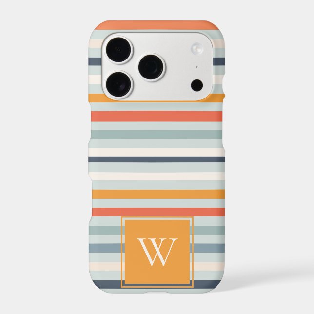 Cute Dusky Orange Blue Striped Pattern Monogram (Back)