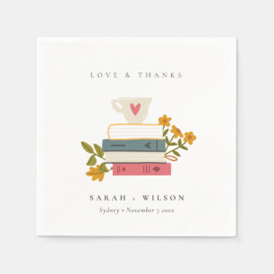Cute Dusky Red Stacked Storybooks Floral Wedding Napkin