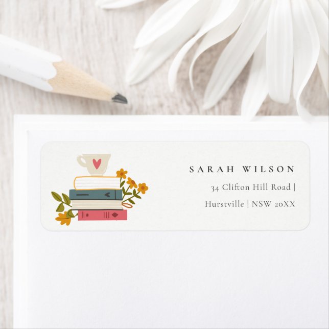 Cute Dusky Stacked Storybooks Floral Address (Insitu)