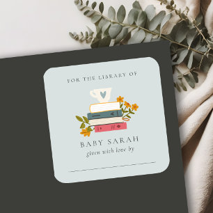 Cute Dusky Stacked Storybooks Floral Baby Library Square Sticker