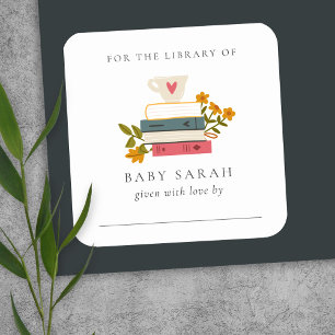 Cute Dusky Stacked Storybooks Floral Baby Library Square Sticker