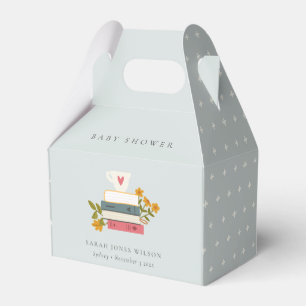 Cute Dusky Stacked Storybooks Floral Baby Shower Favour Box
