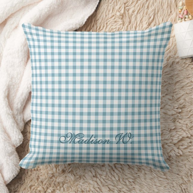 Cute Dusty Blue Gingham Pattern Cushion (Blanket)